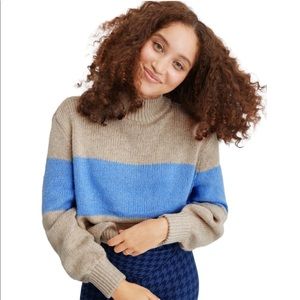 Aerie Cowl Neck Sweater in Blue and Tan